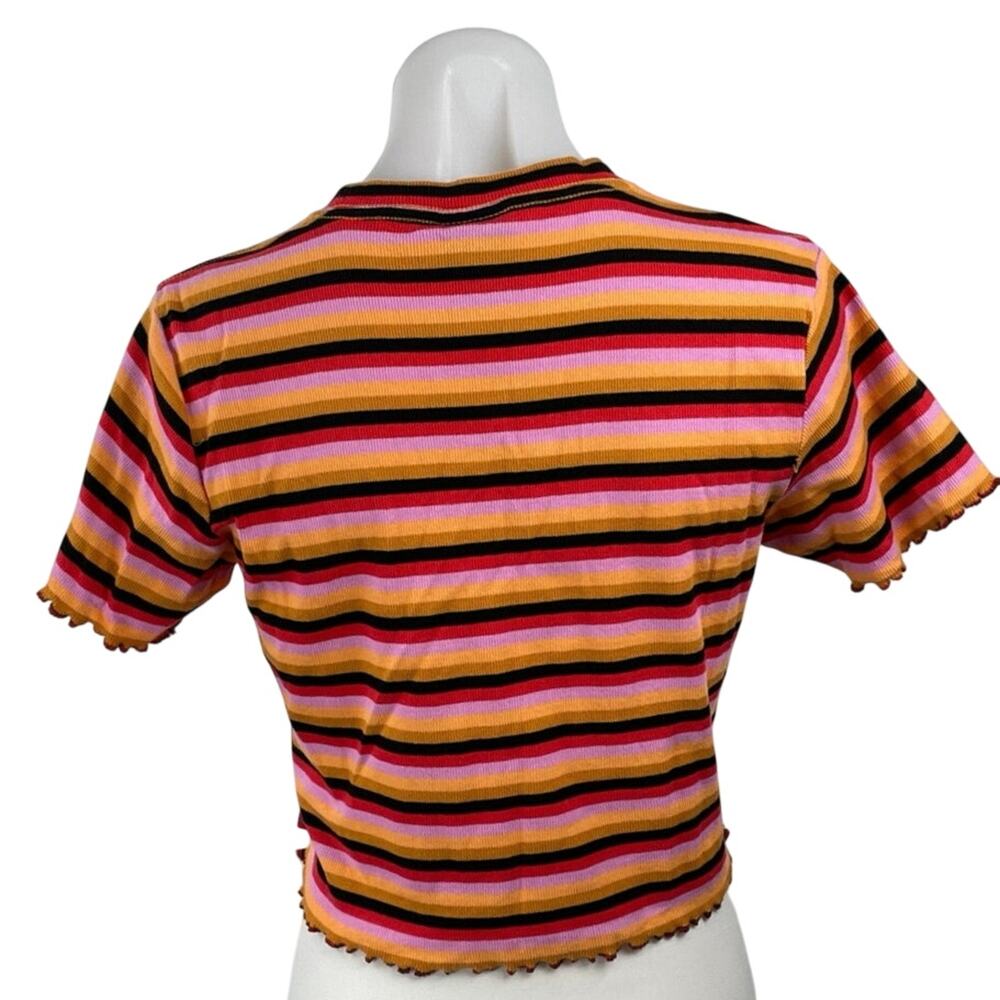 Dickies Women's Multicolor Striped Retro Short Sleeve Crop T Shirt Tee Top Sz L - Picture 4 of 6
